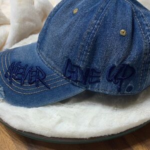 Never Give Up Denim Embroidered Hat